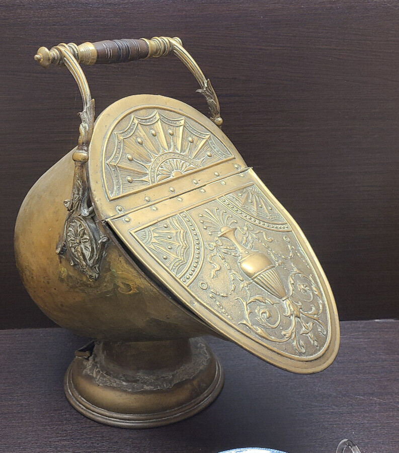 Victorian Brass Helmet Coal Scuttle - Coal Bucket