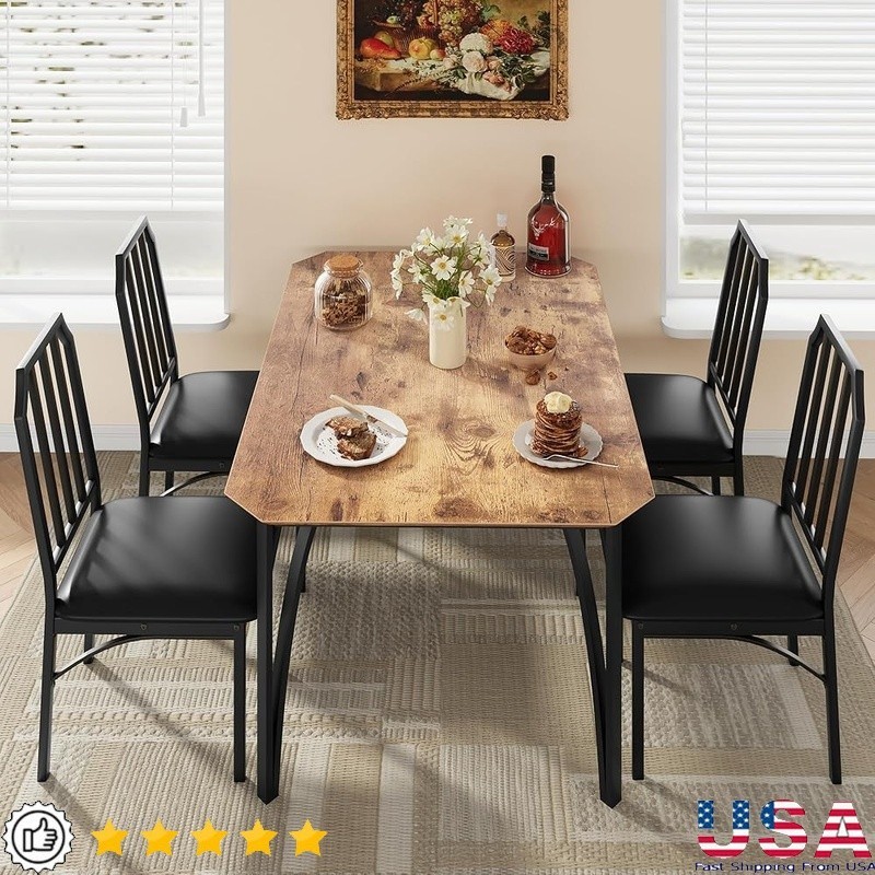 Stylish Small Dining Table Set 4 W/ Chamfer Design & Comfortable Chairs New