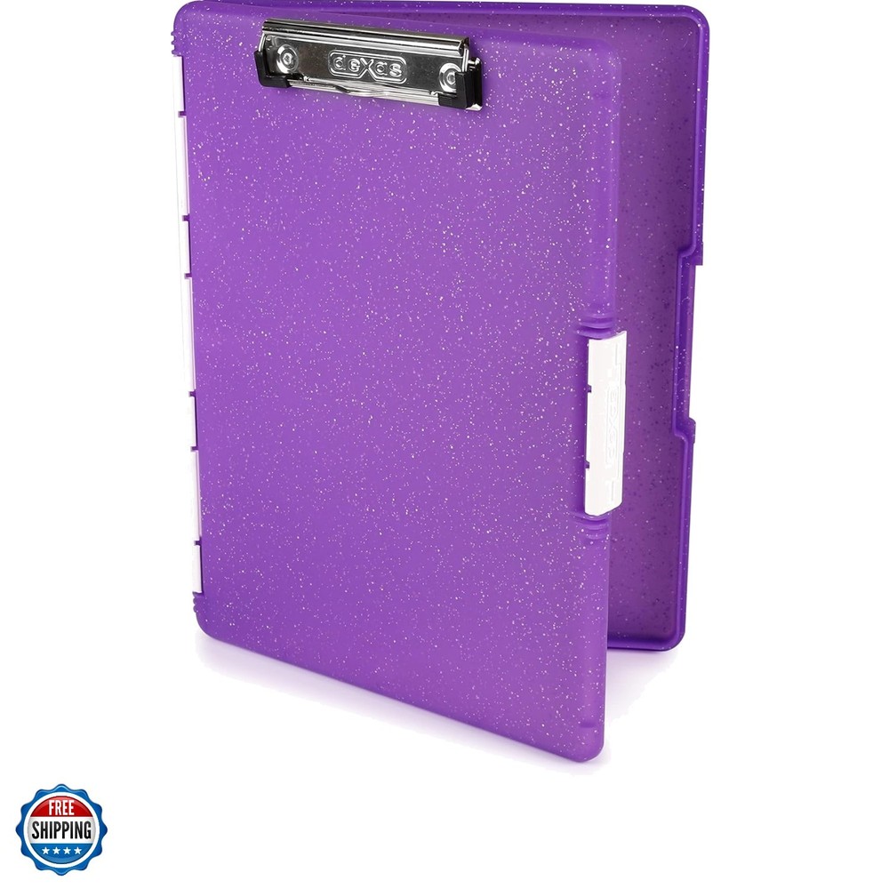 Slimcase 2 Plastic Clipboard with Storage and Side Opening, Purple Glitter, O...