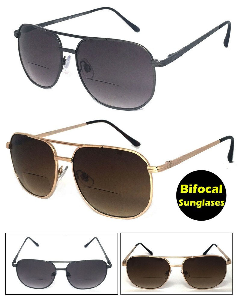 1 or 2 Pair Metal Frame Pilot Large Bifocal Sunglasses Sun Reader Spring Hinge