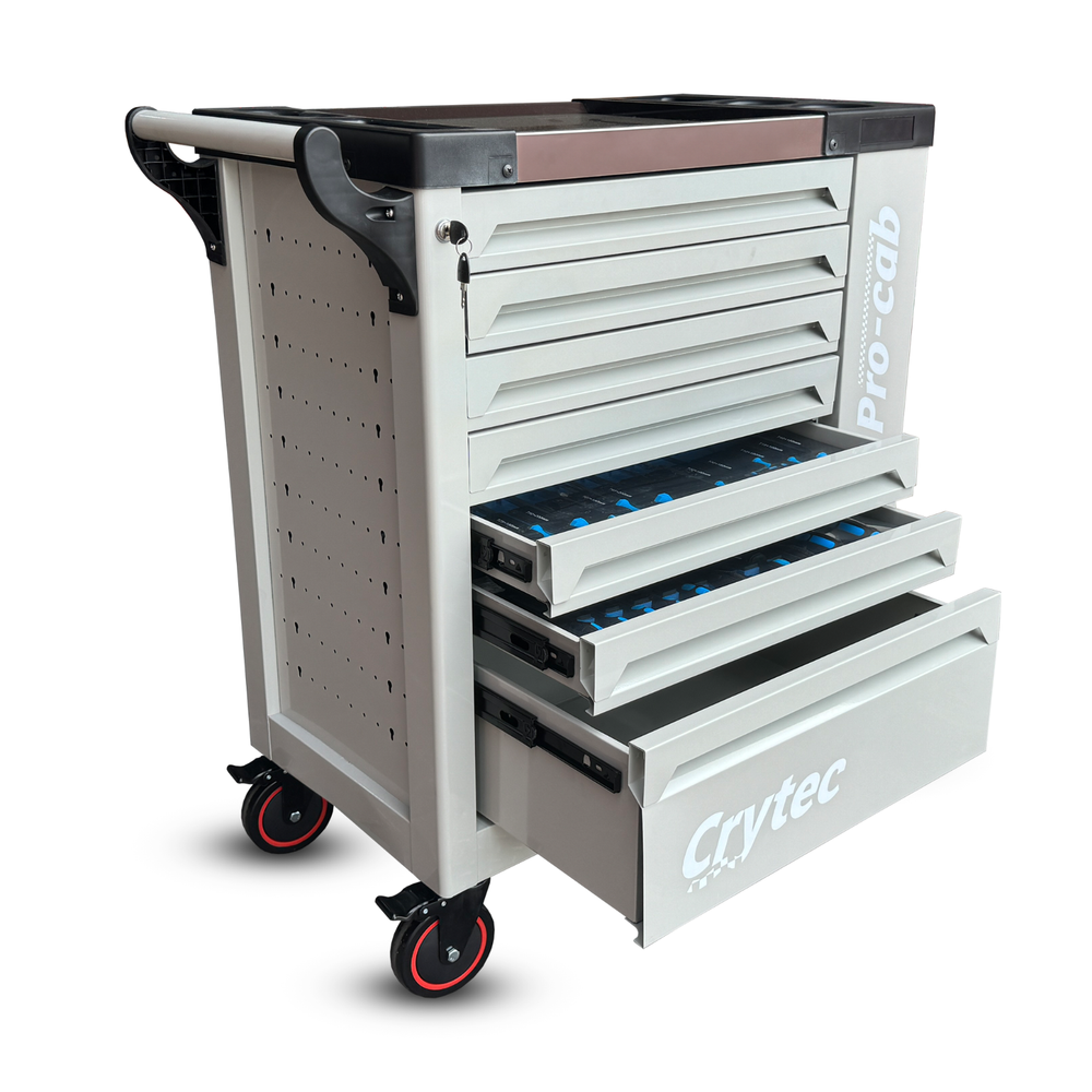 Crytec Tool Box With Tools 7 Drawers Roller Cabinet with 250 piece tool Kit Grey