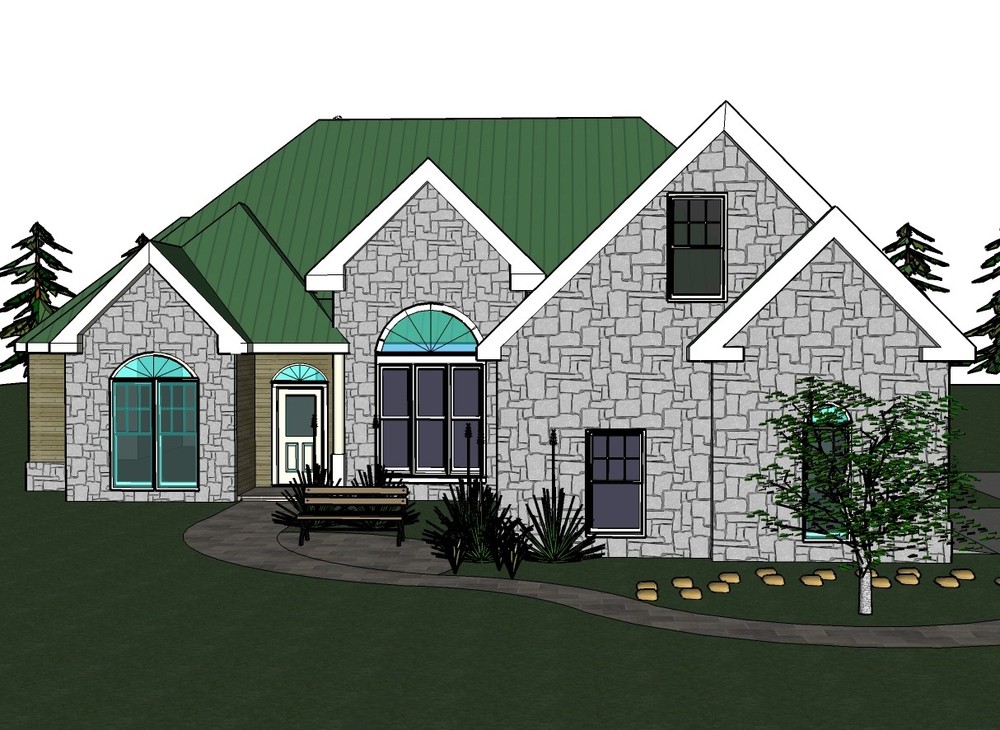 Amanda 1706G-5 part stone Home, House plan 3 bed room, 2 bath split plan in PDF