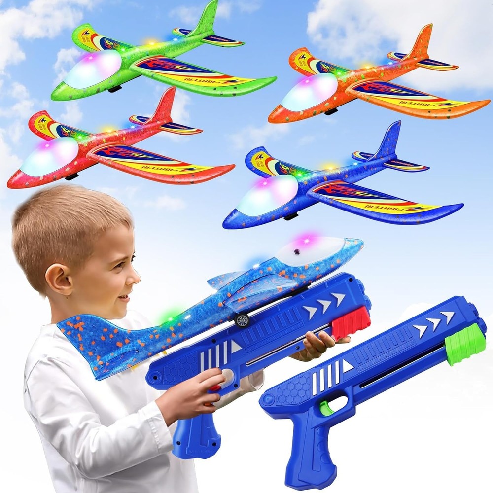 Ultimate 4 Pack Airplane Launchers with LED Features, Encouraging Active Play!