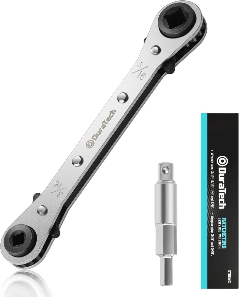 DURATECH 4 in 1 HVAC Service Wrench, 3/16", 1/4", 5/16", 3/8", Air Conditioning