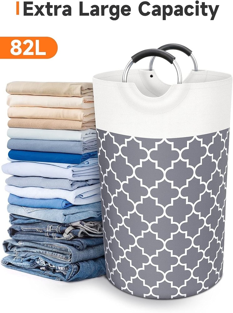 Large Laundry Basket Hamper Bag Washing Bin Clothes 82L, Grey