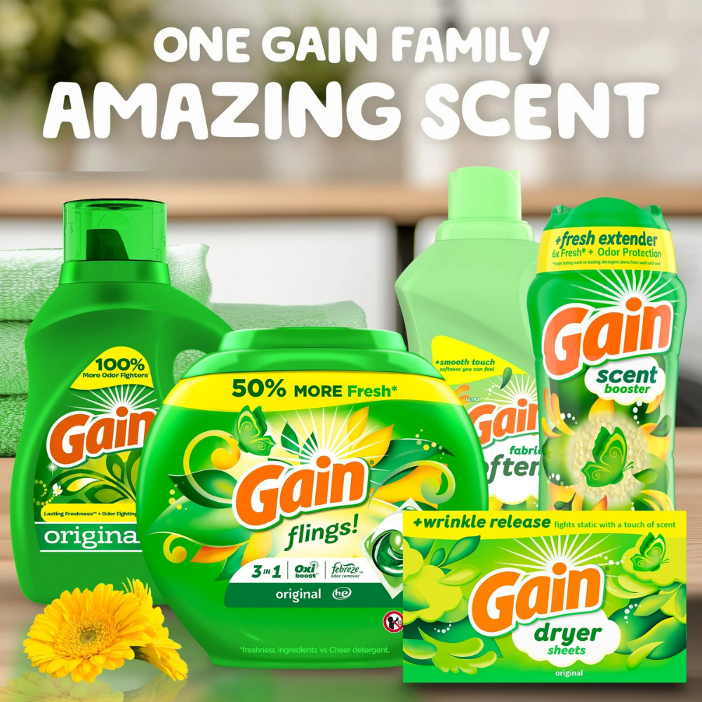 Gain Fabric Softener Dryer Sheets, Original Scent, 480 Count Laundry Bulk Pack