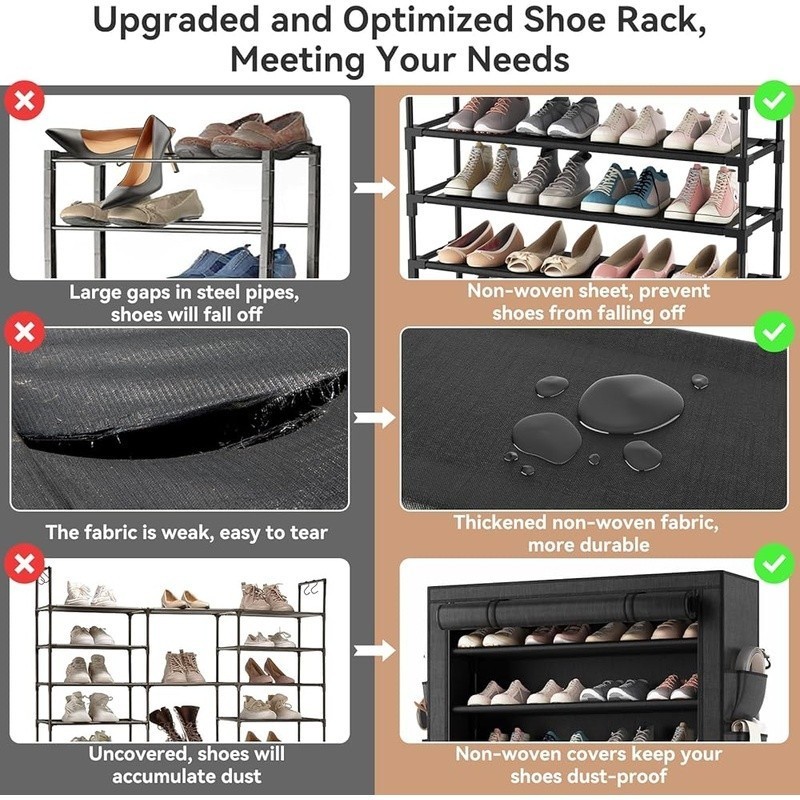 10 Tier Adjustable Shoe Rack Dustproof Organizer Portable Storage Solution New