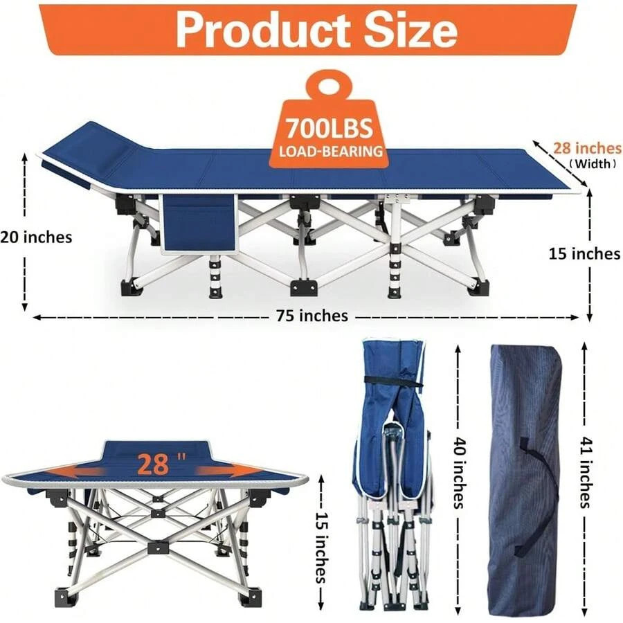 Camping Cot Comfortable Mattress Cots Sleeping Pad Heavy Duty Bed Include Carry