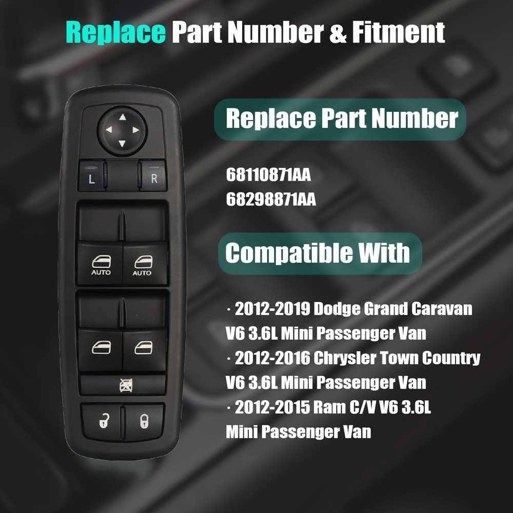 Driver Side Master Power Window Control Switch for 2012-2019 Dodge Grand Caravan