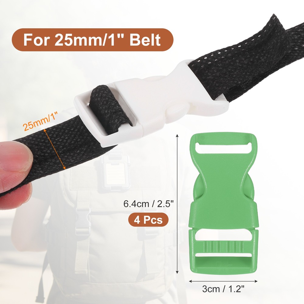 4 Pack Quick Side Release Buckle, 1" Plastic Buckle Clip, Green