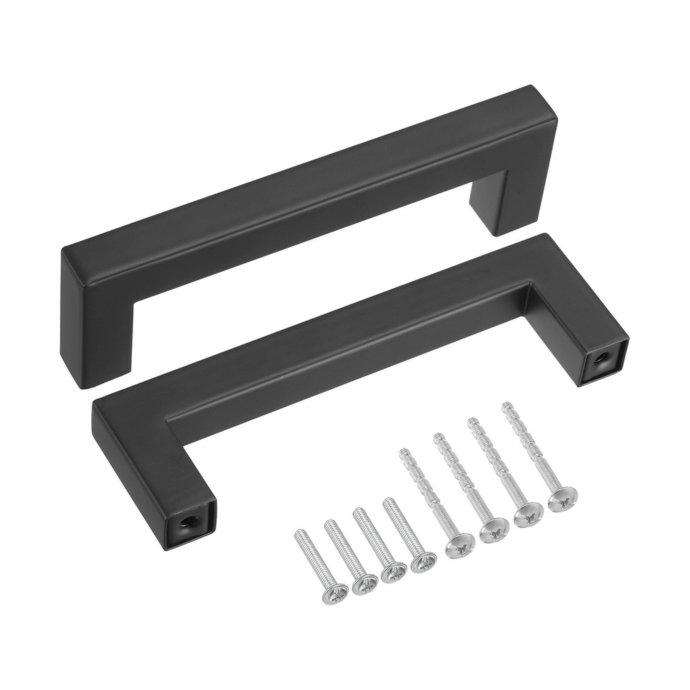 10 Pack Square Bar Drawer Handles, 4" Hole Center Kitchen Cabinets Pull, Black