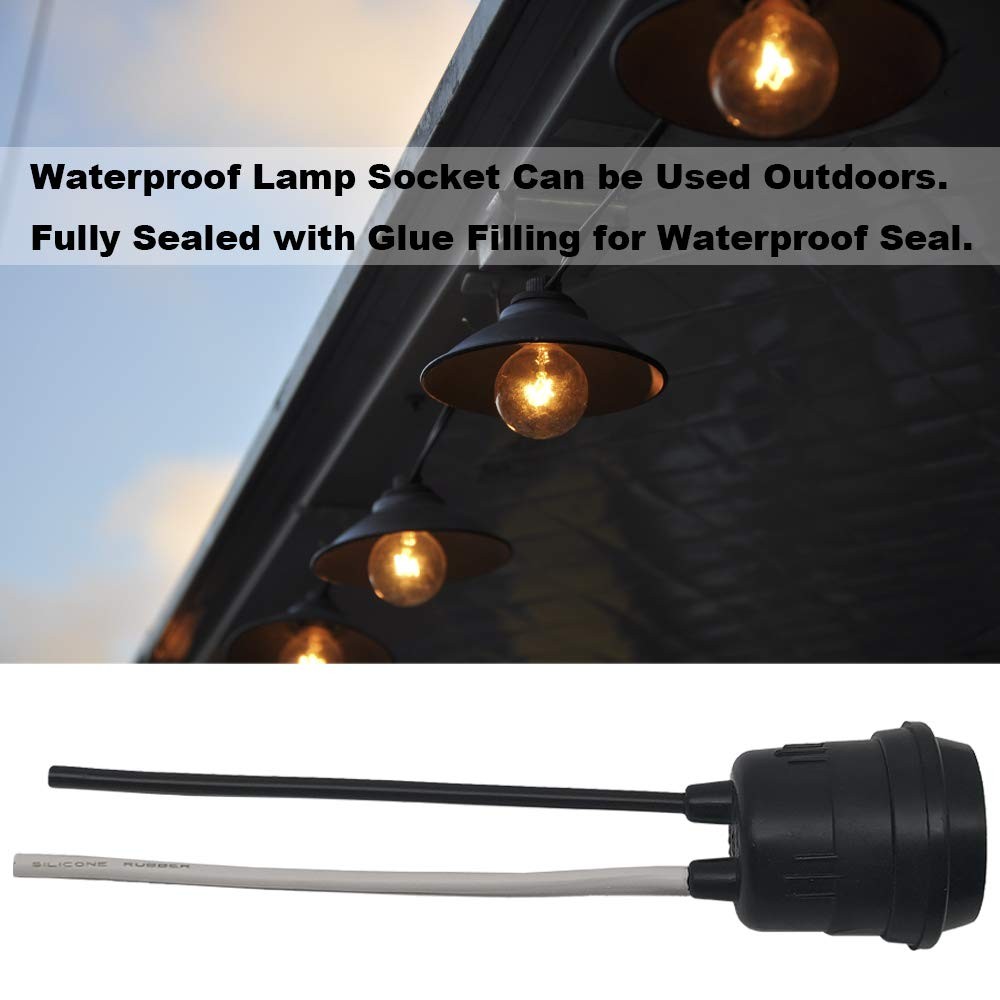 Waterproof Lamp Socket, 6 Pack Black Pigtail Holder