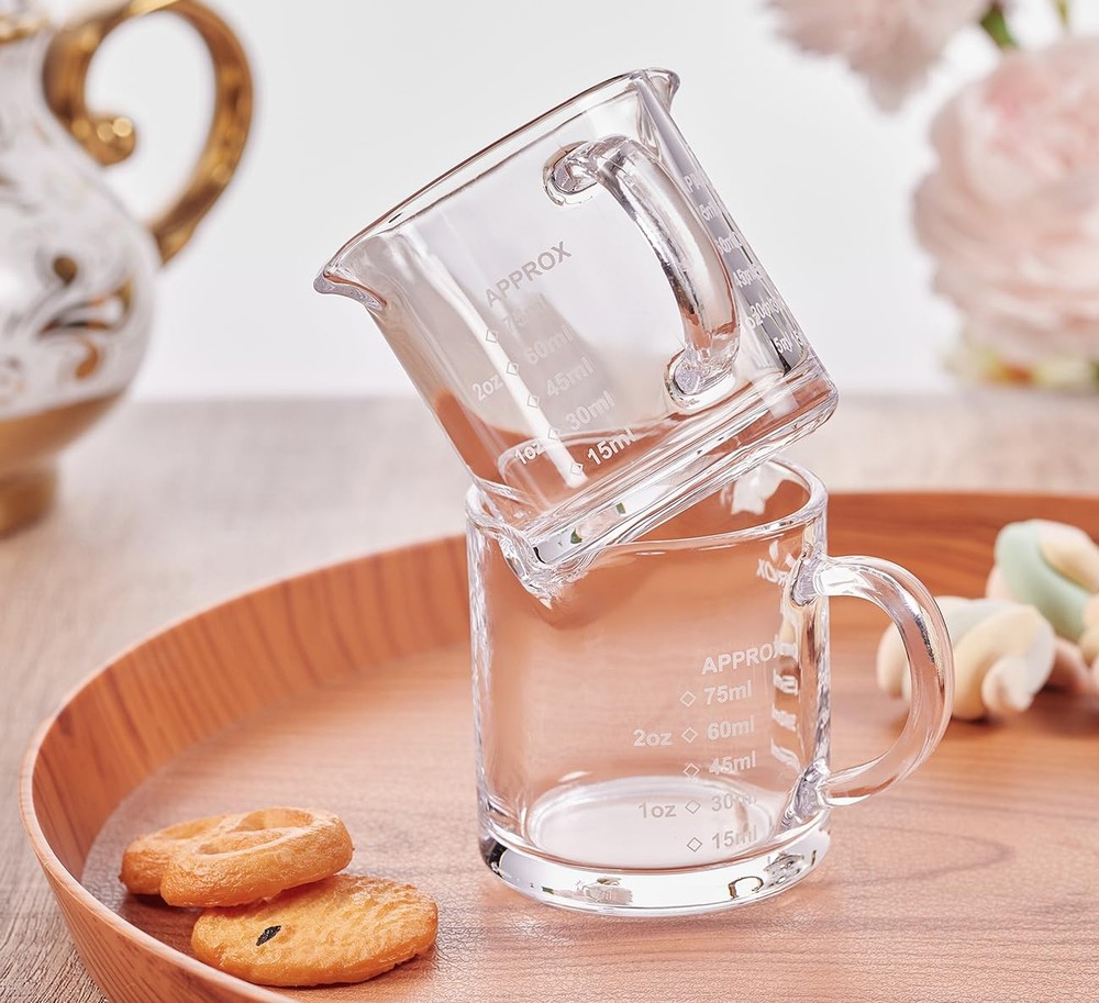 Ackers 2 Pack Measuring Cups, 75ML/2.5OZ Espresso Cups with small, Clear