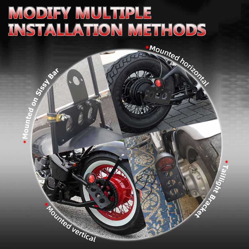 Black Side Mount License Plate Bracket Motorcycle Tail Light Holder For Harley
