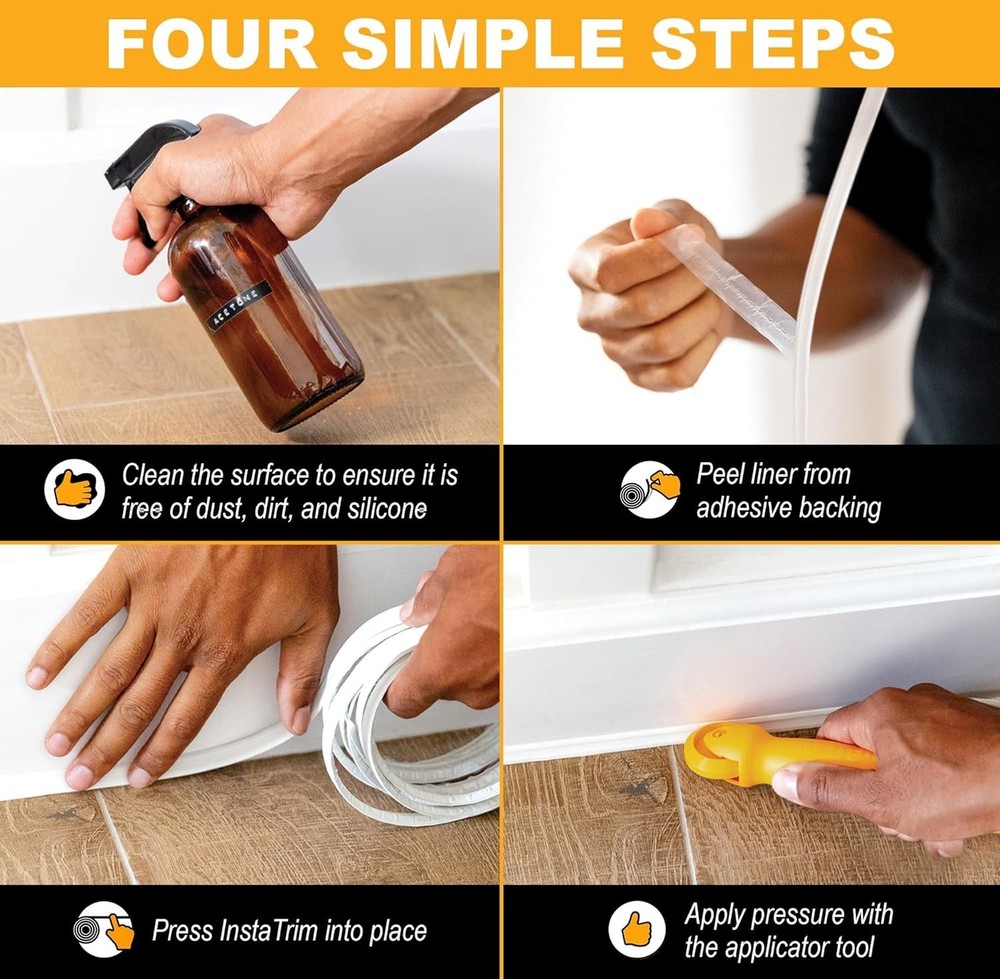 50ft White 1/2" Self-Adhesive Caulk Trim - Durable & Waterproof for Counters