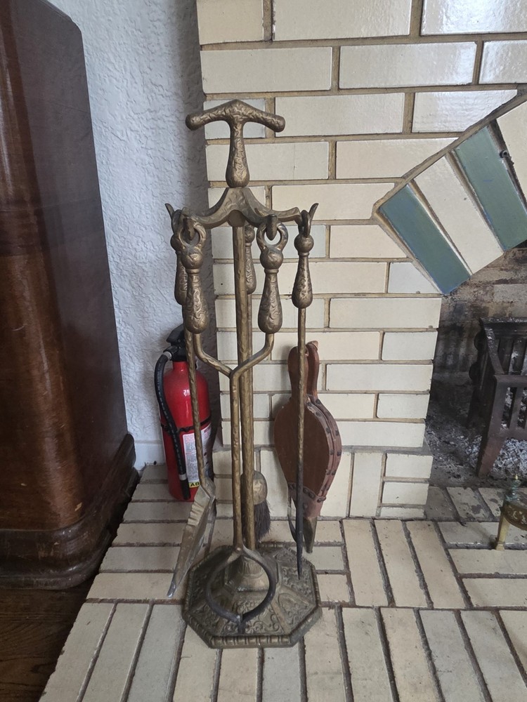 Vintage Brass Fireplace Tool Set