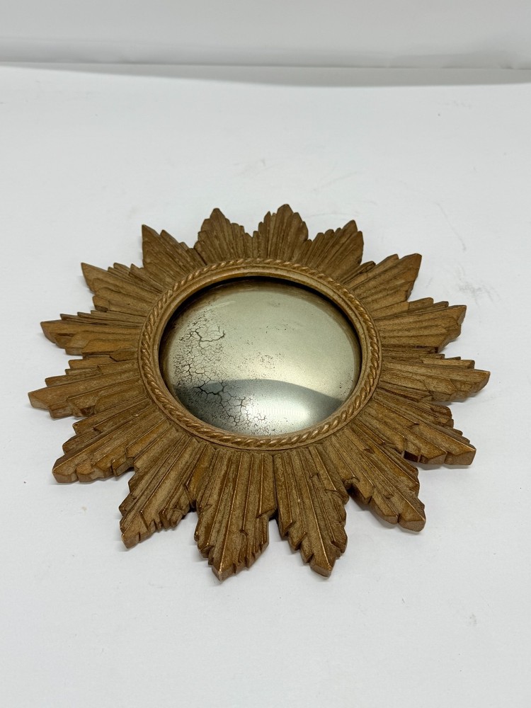 Vintage Composition Sunburst Mirror with Distressed Convex Plate