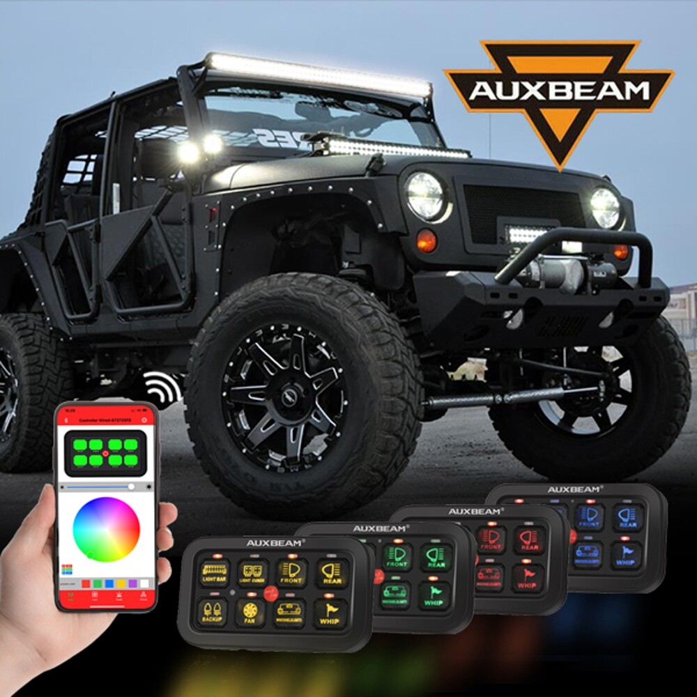Auxbeam Multifunction RGB 8 Gang Switch Panel with bluetooth Controlled for JEEP