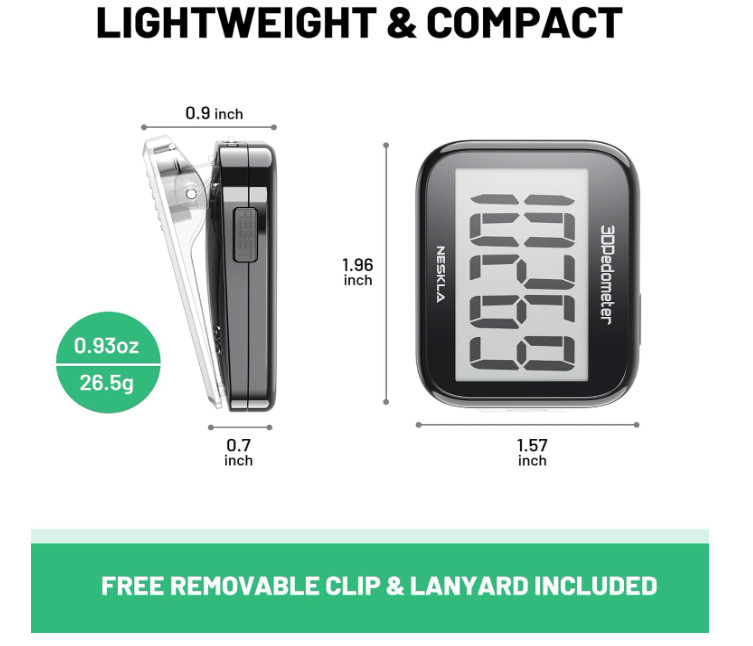 3D Pedometer for Walking Simple Step Counter for Walking with Large Digital D...