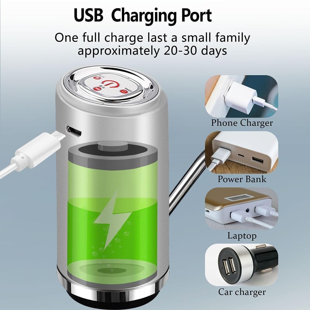 GentleJet Automatic Water Dispenser 5 Gallon USB Rechargeable Pump Silver