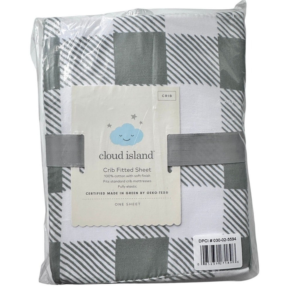 Cloud Island Crib Fitted Sheet Green Gingham – 100% Cotton NWT