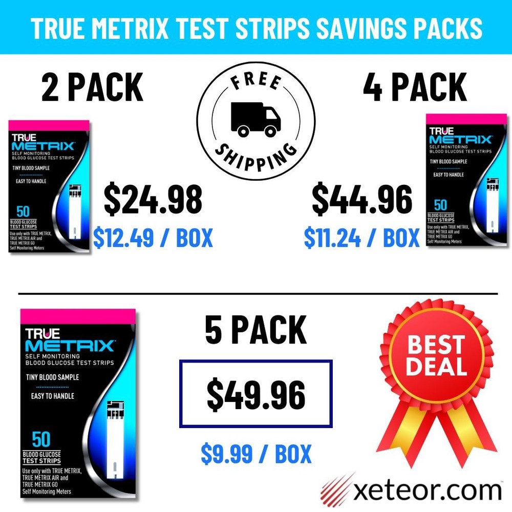 True Metrix Blood Glucose Test Strips - 50 Test Strips (2 Pack)