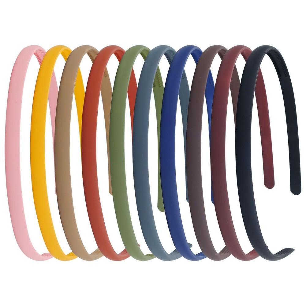 10 Pieces Wide 0.8cm/0.3" Solid Plain Blank Thin Matte Plastic Headbands with...