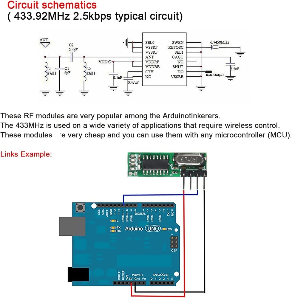 5pcs 433MHz Wireless RF Transmitter & Receiver Module for Arduino DIY Projects