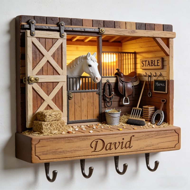 Personalized stable-themed hooks key holder