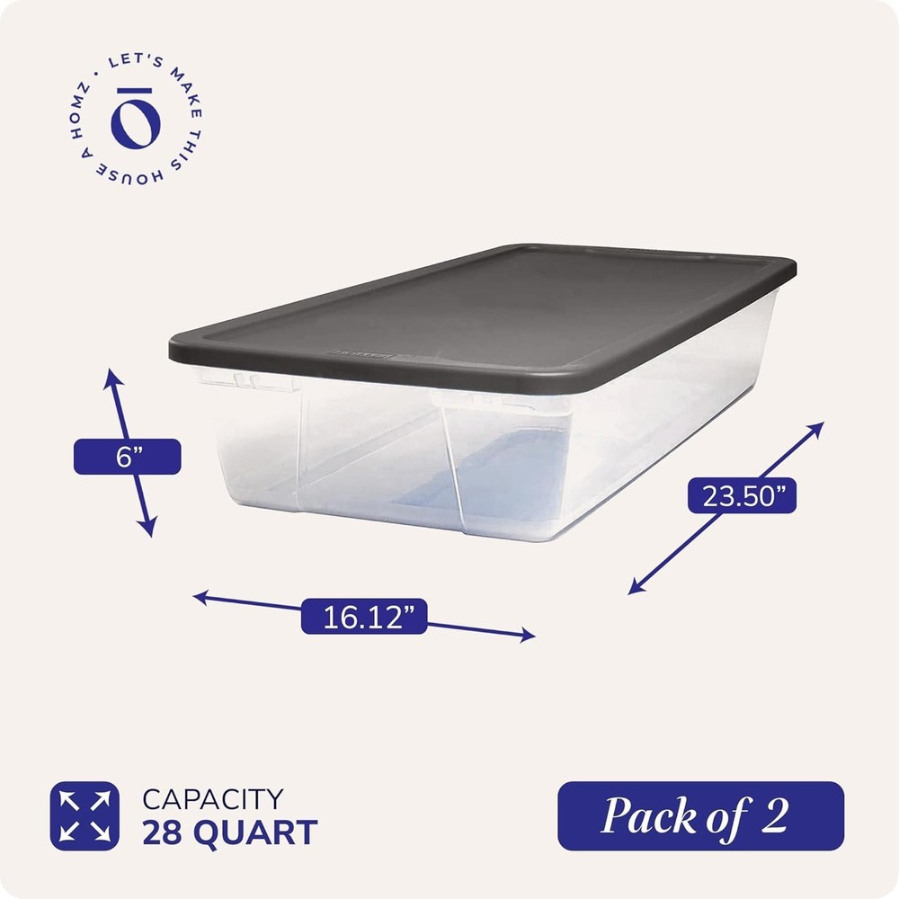 2-Pack Clear Plastic Organizer Bins 28 Quart - Stackable & Versatile Storage