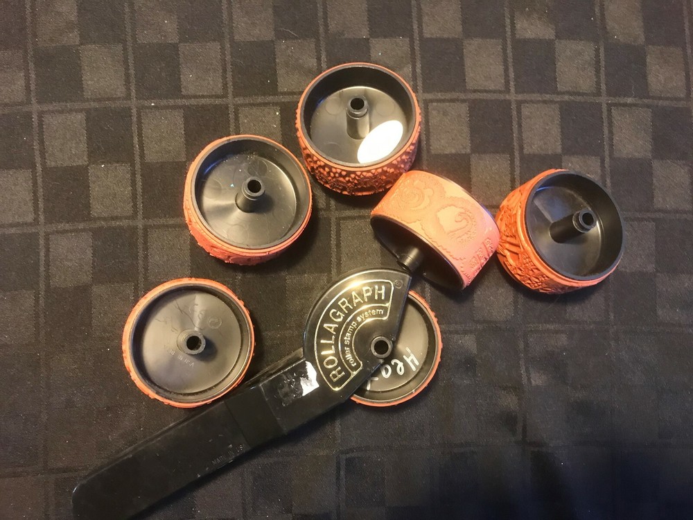 Roller Rubber Stamp Lot of 6 With Handle