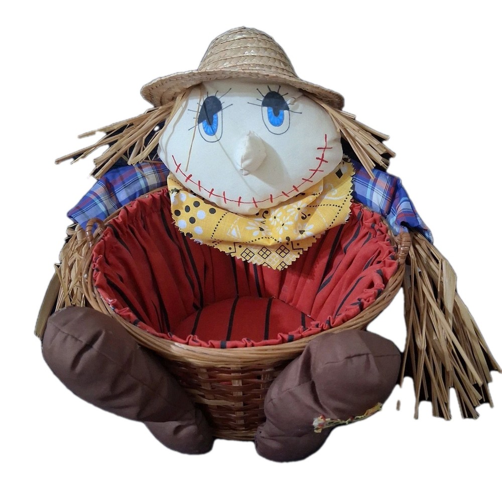 Fall Autumn Scarecrow Wicker Basket