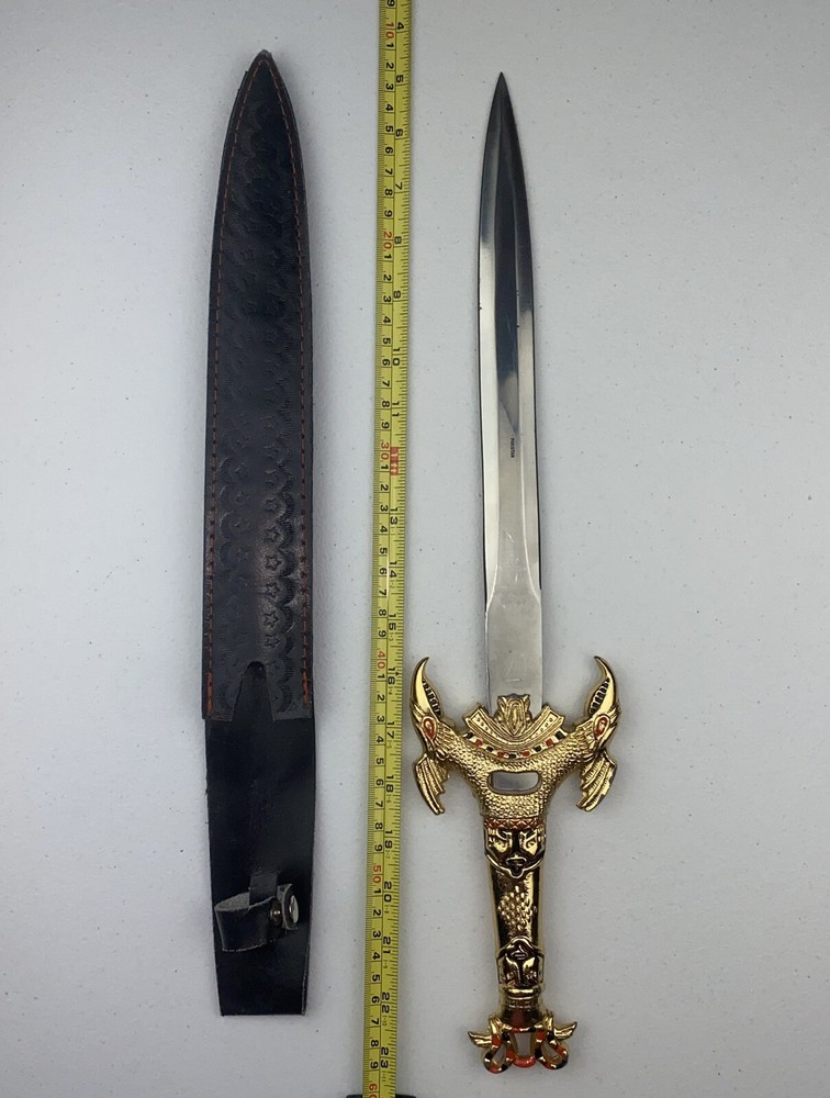 Decorative Dagger Heavy Gold Tone Handle (Needs TLC) 12” Blade