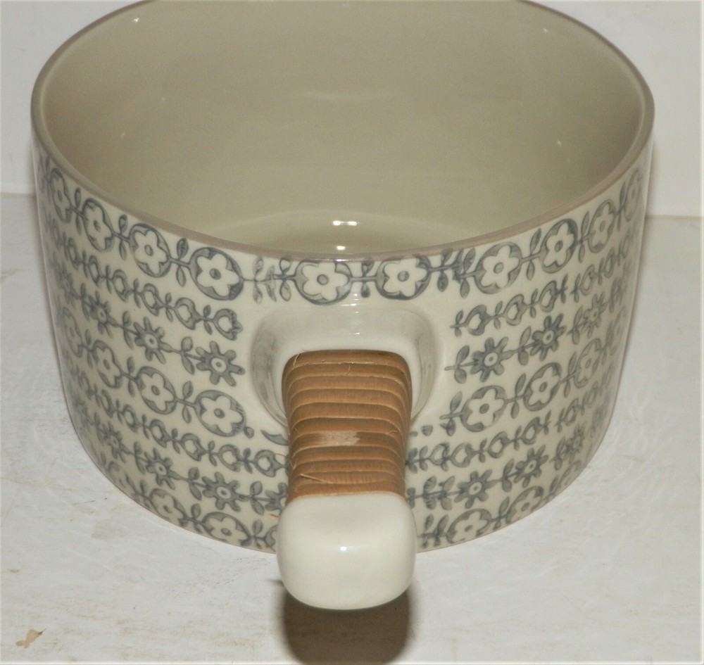 Stoneware Serving Pot with Wicker Wrapped Handle Gray Bloomingville