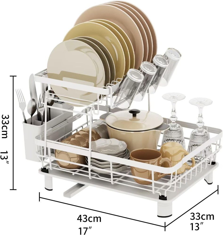 Dish Drying Rack, Space Saving & Durable Rust-Proof Large 2 Tier Stainless Steel