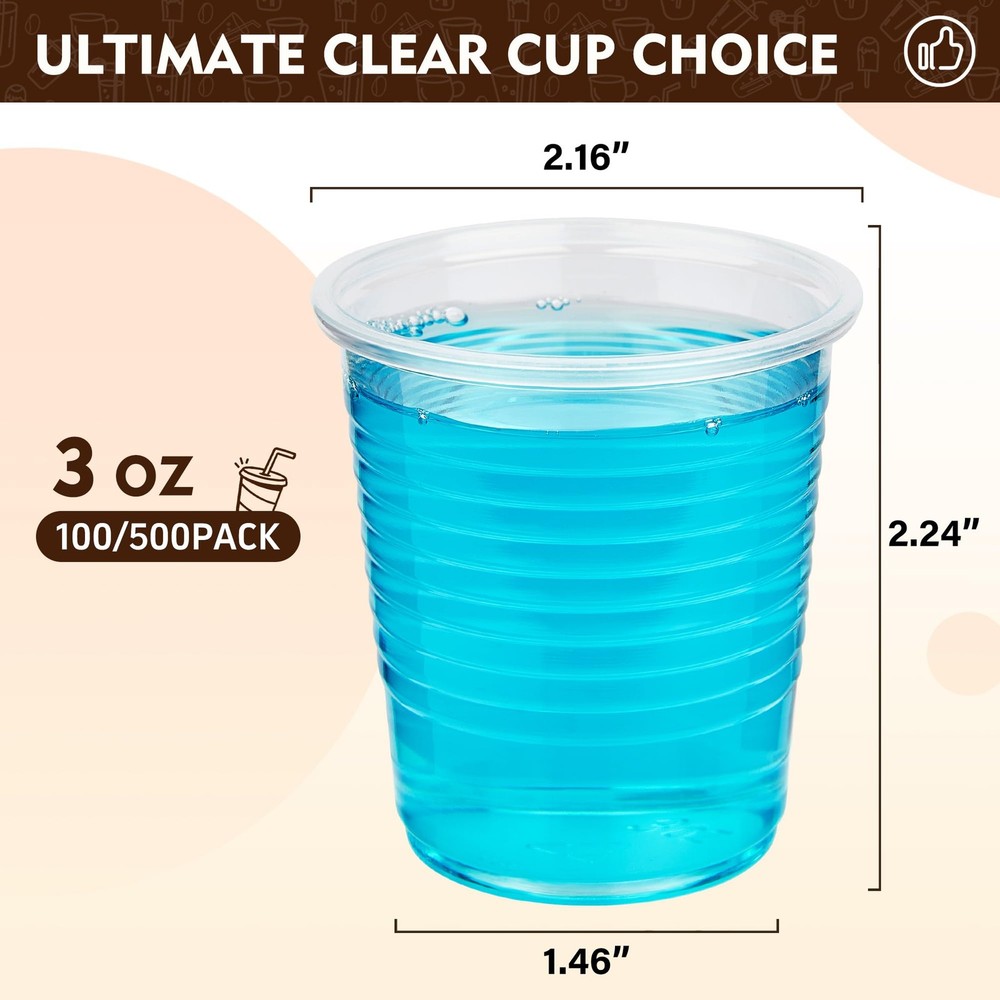 100 Pack 3 oz Bathroom Plastic Cups, Disposable 3 oz, Transparent