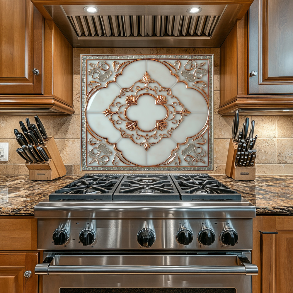 Glass Backsplash, Pattern Tile Look One Piece Tempered Glass Kitchen Splashback