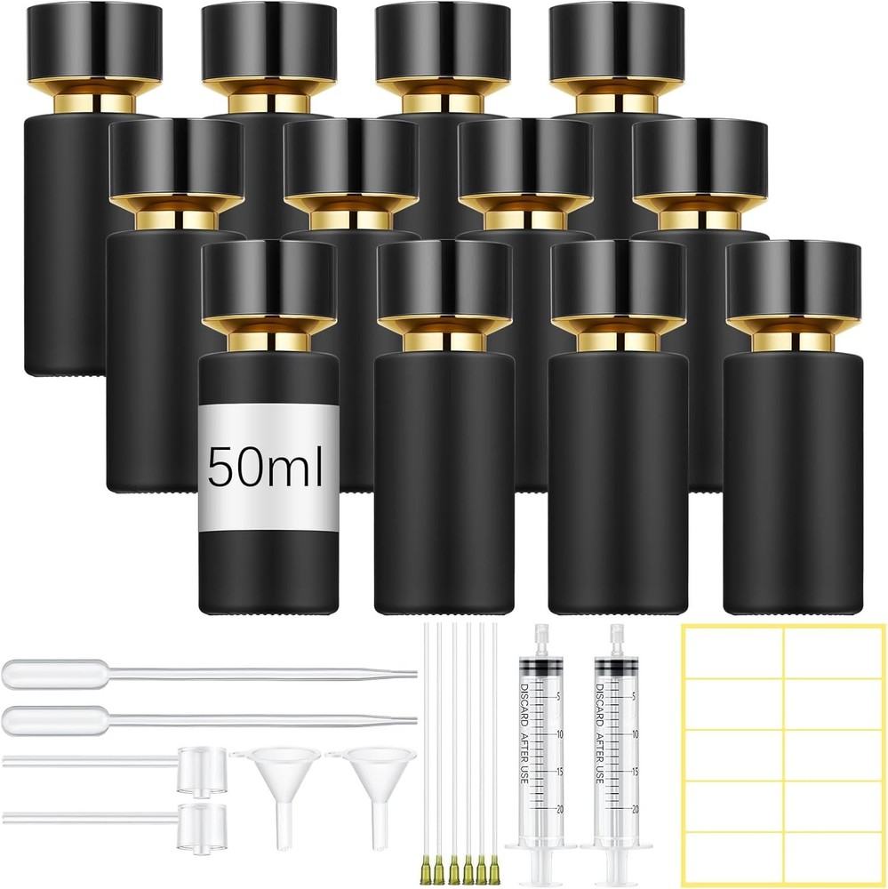 6 Pack 50 ml Glass Perfume Bottles & Refill Tools Set Travel Perfume Atomizer