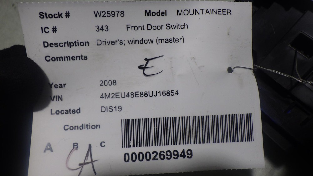 08 MERCURY MOUNTAINEER Front Door Switch