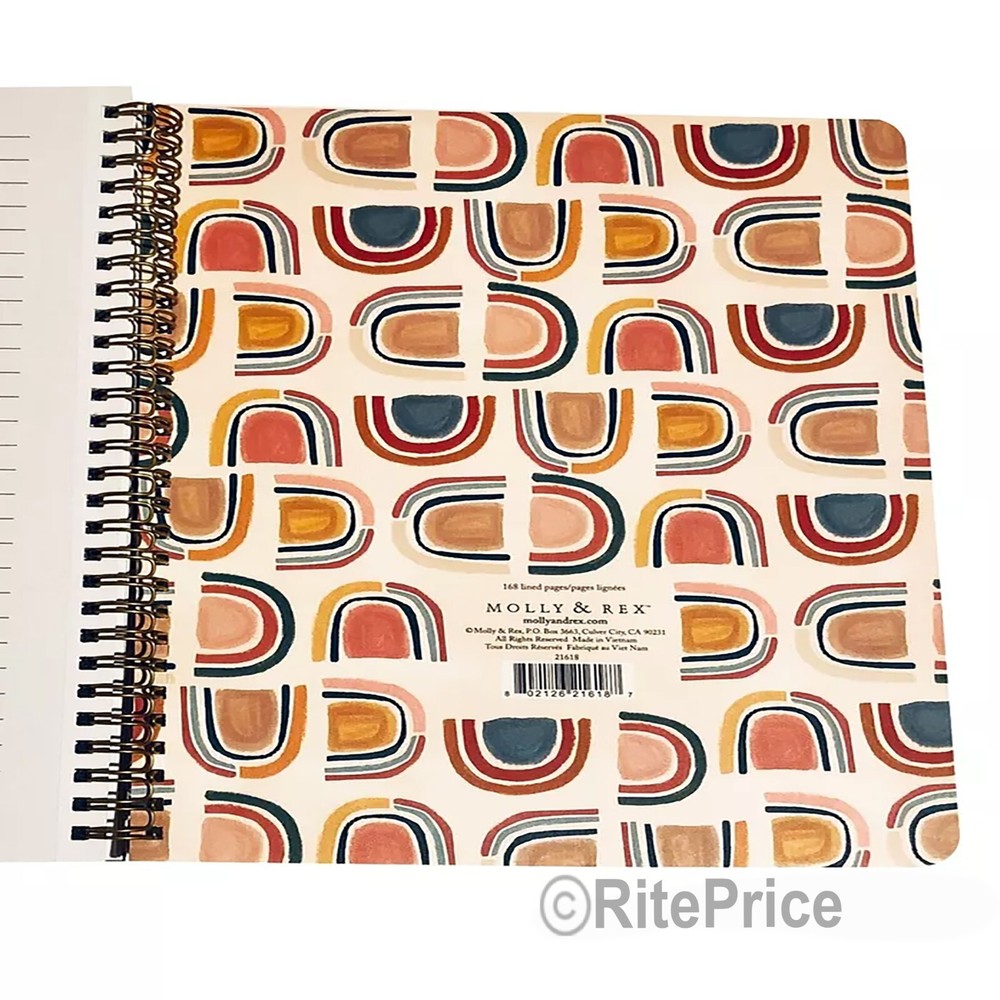 Molly & Rex Spiral Notebook,Abstract Pattern, College Ruled with Folder (3 Pack)