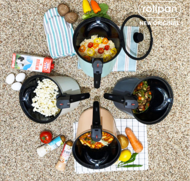 rollkitchen rollpan NEW ORIGINAL Automatic Rotation Cooking Pot Camping - 4color