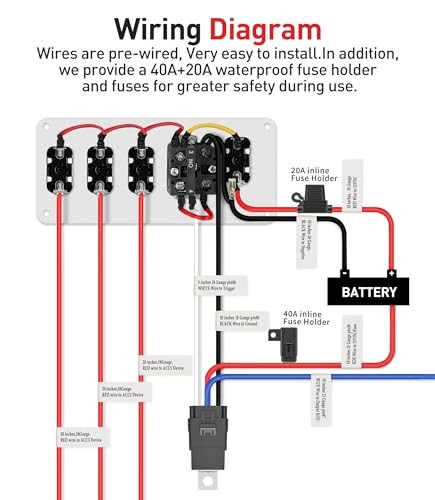 Ignition Rocker Switch Panel 12V 5 in 1 with Engine 5 Gang RED Ignition Panel