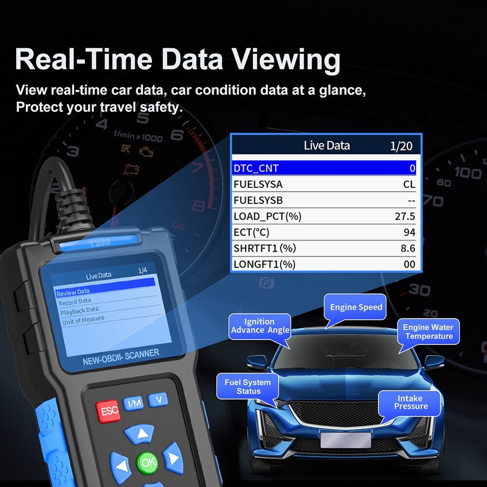 Code Reader Car Diagnostic Scan Tool Check Engine Fault T200 Car OBD2 Scanner US