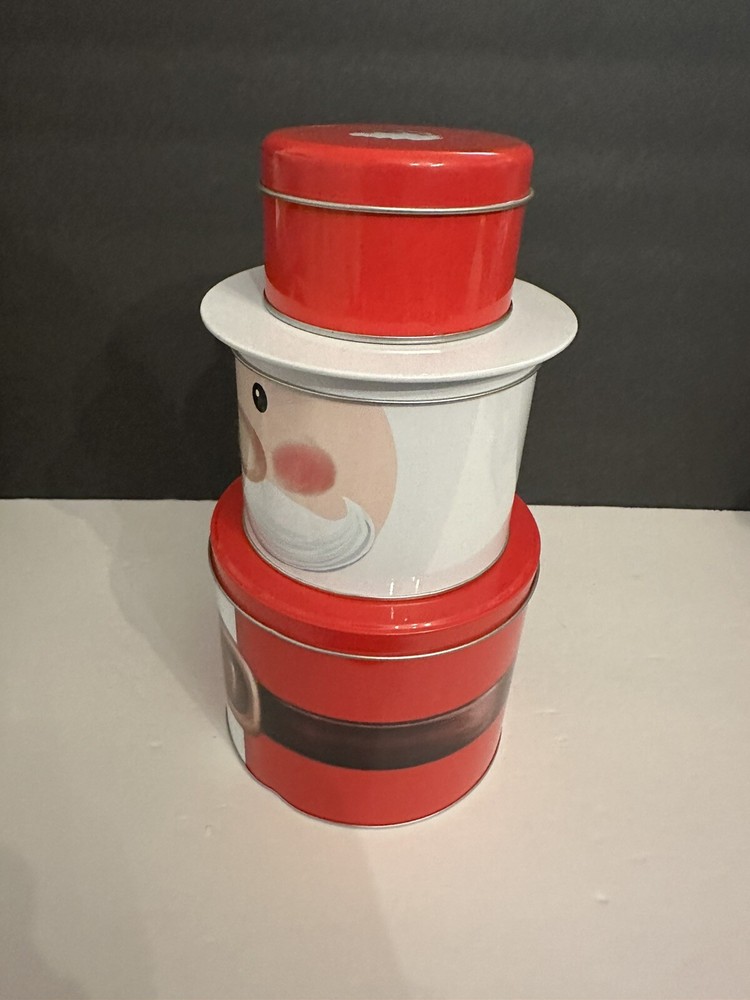 Three-Tiered Stackable Santa Candy, Chocolate, Cookie Tin – 10” Tall