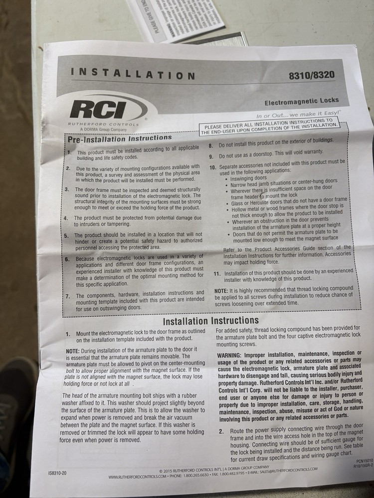RCI 8310 MultiMag Electromagnetic Lock with Door Status Sensor