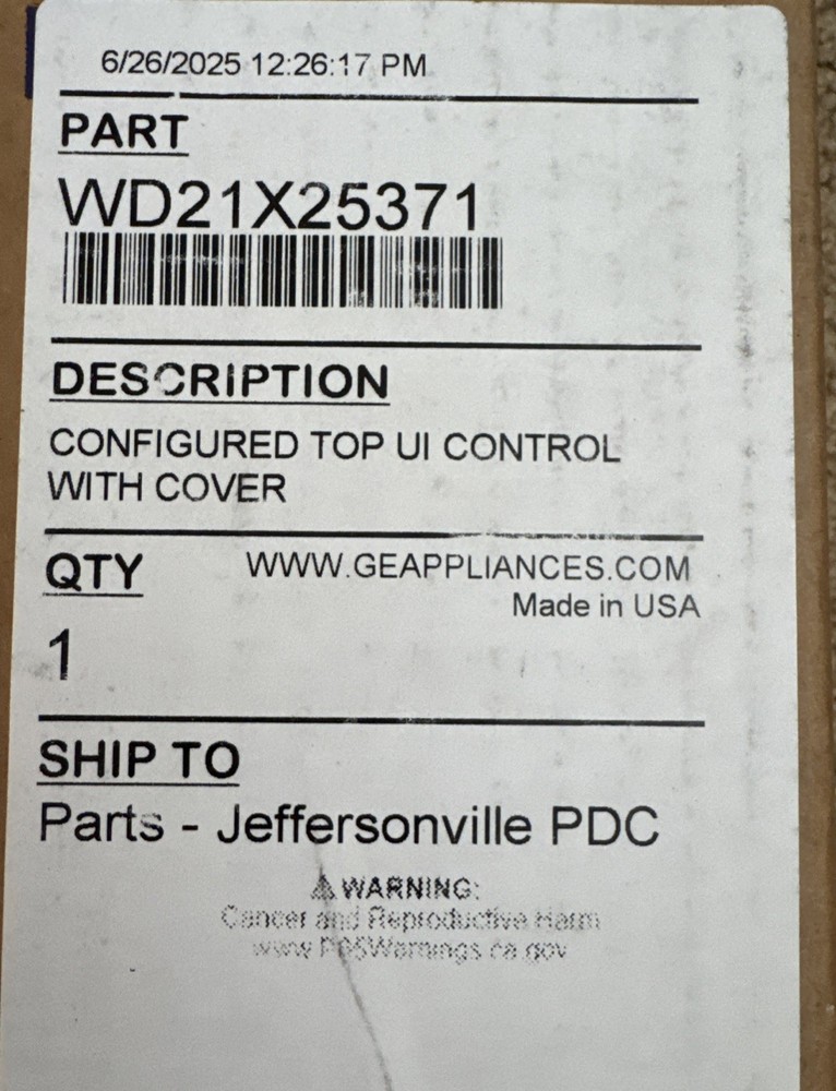 GE WD21X25371 Dishwasher Configured User Interface, Control Panel (J)