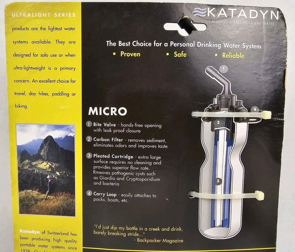 Katadyn Micro Water Bottle Microfilter Purifier Ultralight Series Camping Hiking