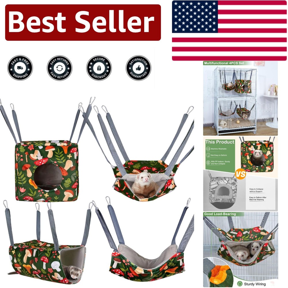 Luxurious 4-Pack Ferret Hammocks - Soft, Adjustable & Washable for Small Pets