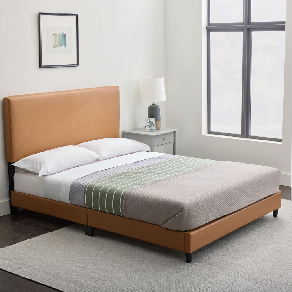 Edenbrook Platform Bed with Headboard – No Box Spring Needed – Faux