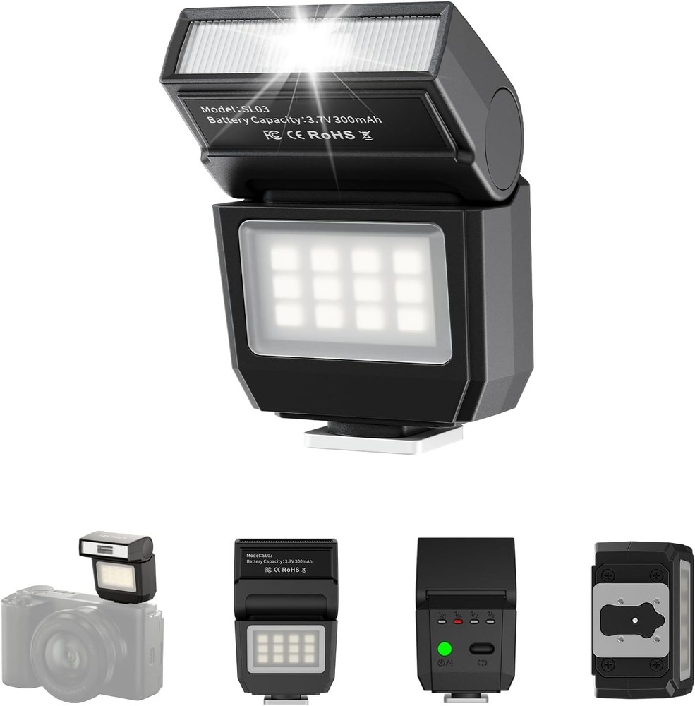 SL03 Camera Mini Flash Speedlite with Video Light for Beginners Basic, GN8 65...